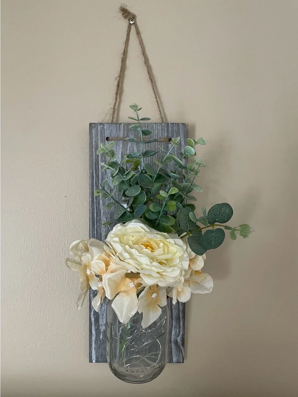🌻🌸Set of 2! Cream Floral Mason Jar Wall Sconce with LED Lights! 🌸🌻
